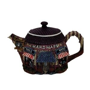 Hometown Cottage Mini Teapot Votive Holder Hardware Store Figure With Lid VTG